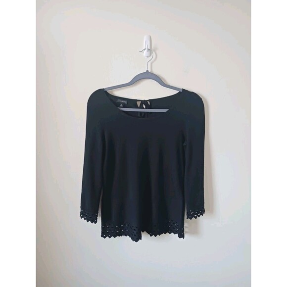 Talbots Tops - Talbots Womens Knit Tunic Black Hem‎ Top Lace Size XS